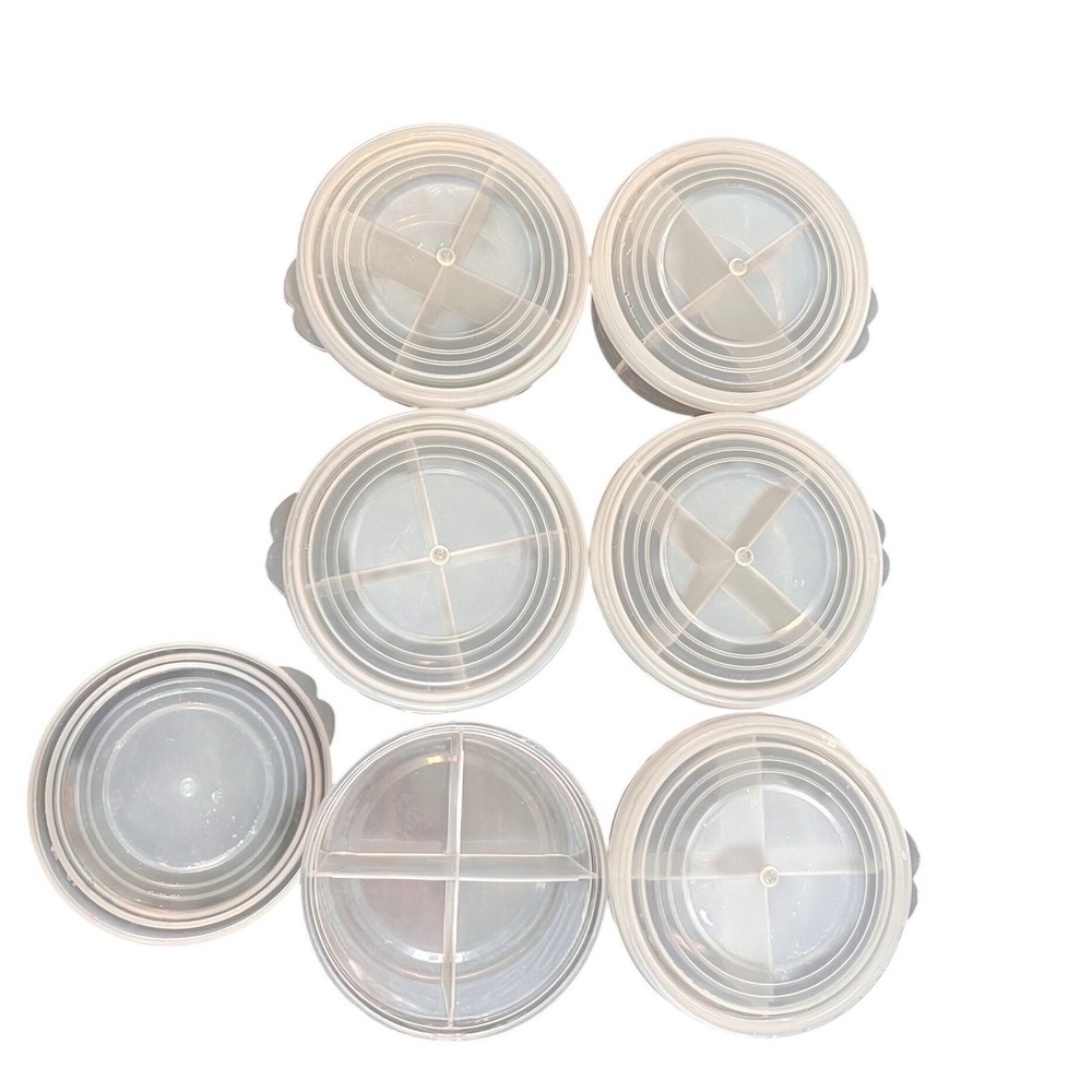 6 Clear Plastic Compartment Organizer Set Round, Crafts, Beads, Buttons, Travel‎ - Picture 4 of 7